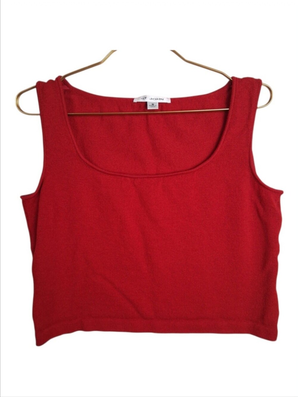 Vtg St John Red Santana Knit Crop Tank Top Shell Medium Sleeveless USA Designer